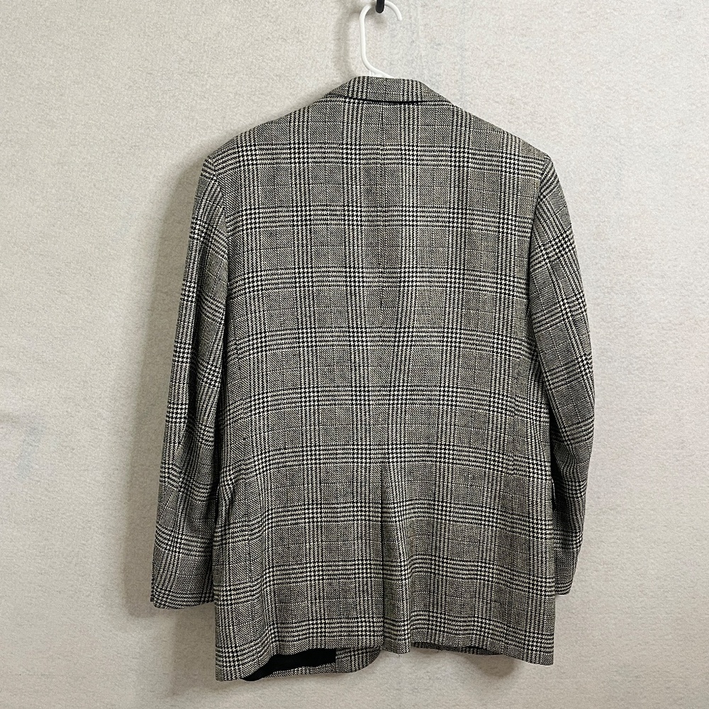Vintage Bachrach Plaid Blazer 40R 100% Silk Lined Black White Glen Check - Picture 11 of 14